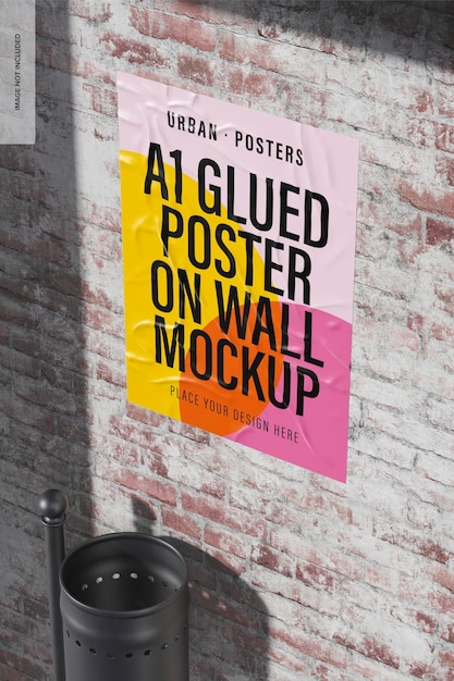 A1 Poster incollato su Wall Mockup, Prospettiva