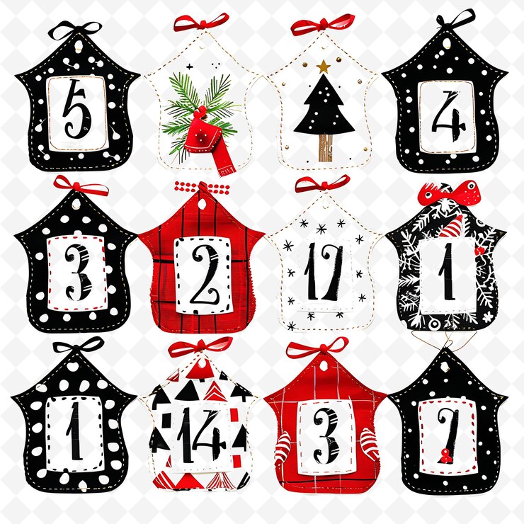 PSD a2 calendario d'avvento in tessuto cucito a mano con bordi scalopati png collezioni di decorazioni natalizie carine