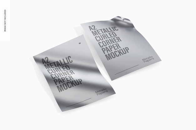 A2 Metallic Curved Corner Paper Mockup