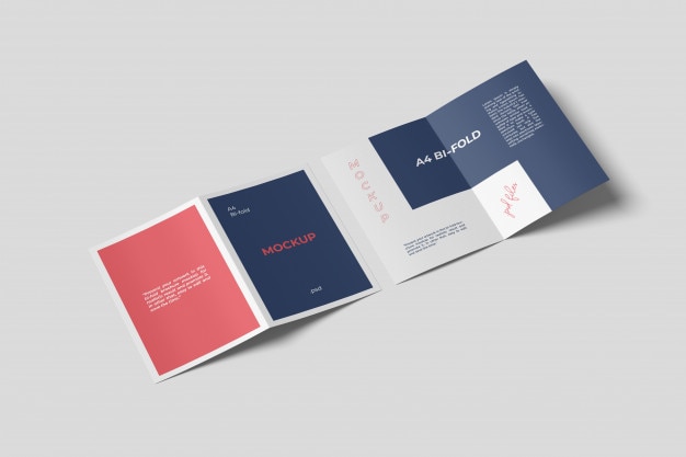 A4 bi fold mockup set vista de ángulo alto