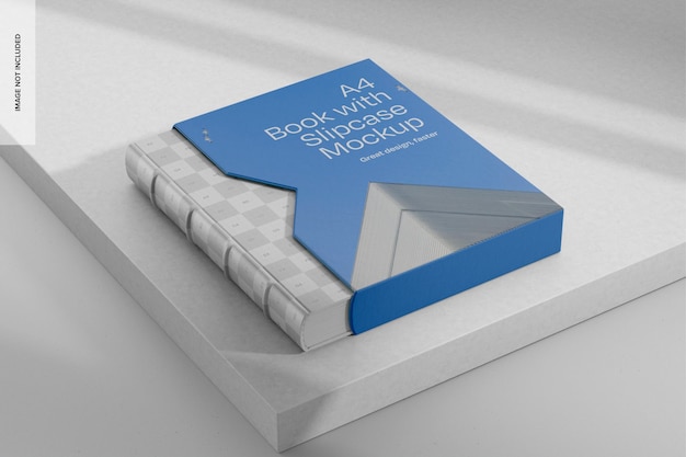 A4-buch mit slipcase-mockup linksansicht