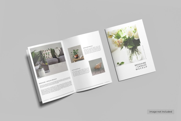 A4-Cover und geöffneter Broschürenkatalog-Mockup-Design