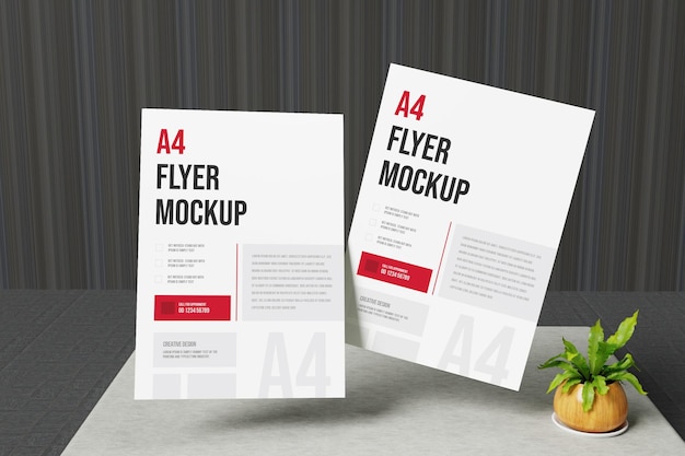 A4 Flyer Mockup Vorlage PSD in 3D-Rendering