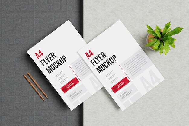 A4 Flyer Mockup Vorlage PSD in 3D-Rendering