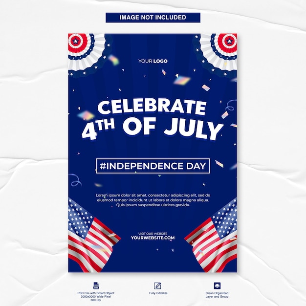 A4 Flyer-Vorlage für die amerikanische Feier des 4. Juli