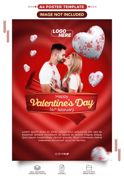 A4 Happy Valentines Day Postervorlage in romantisch