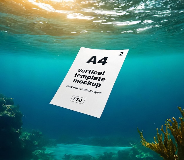 PSD a4 mockup bajo el agua