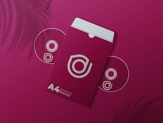 A4 Offener Umschlag mit DVD-Disc-Mockup