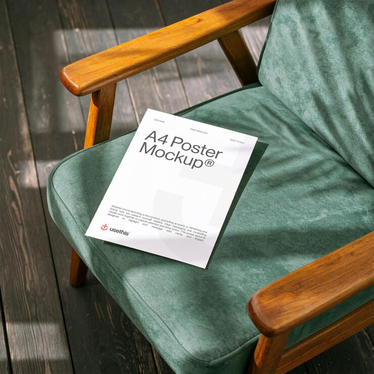 A4 Poster Mockup on Green Armchair