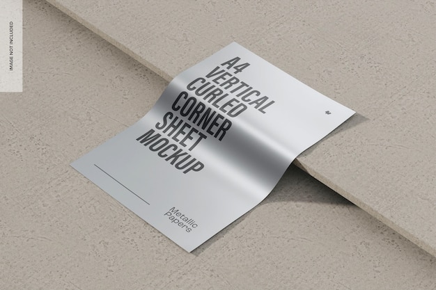 A4 vertikales metallisch gewelltes Eckblatt-Mockup, linke Ansicht