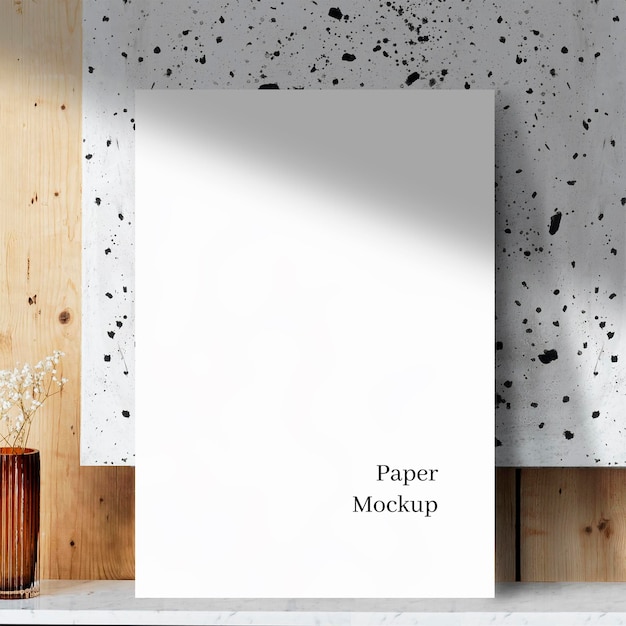 A4 white paper mockup lehnt an strukturierter wand mit schattenüberlagerung