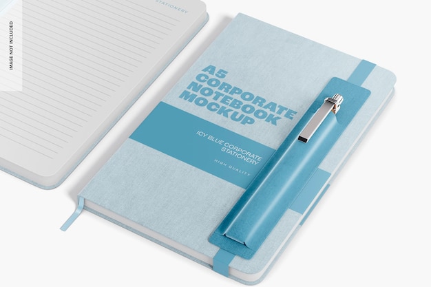 A5 Mockup de caderno corporativo, visualização esquerda