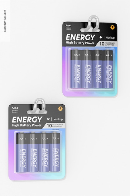 AA-Batterien in Kartonverpackung Mockup Hanging