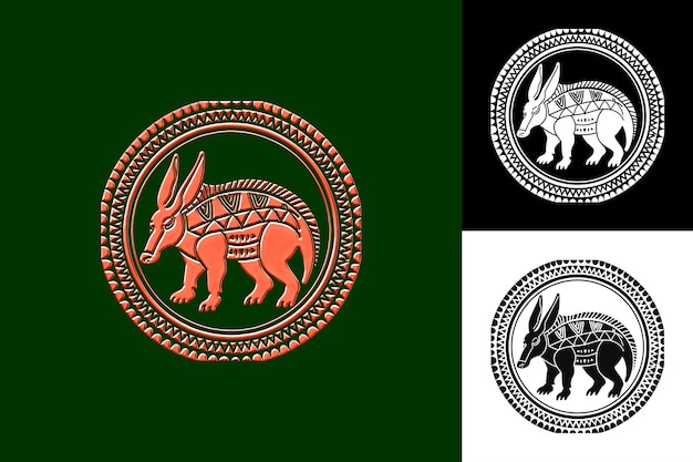Aardvark Icon Emblema de excavación con frontera africana Ilustración de ar duro Diseño artístico vectorial de animales