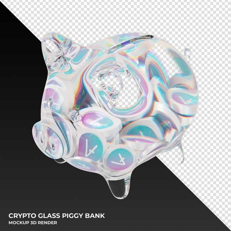 PSD aave aave celengan kaca dengan ilustrasi 3d koin kripto