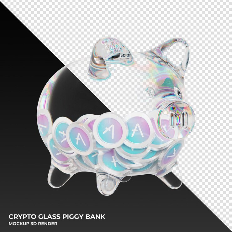 PSD aave aave glass hucha con crypto monedas ilustración 3d
