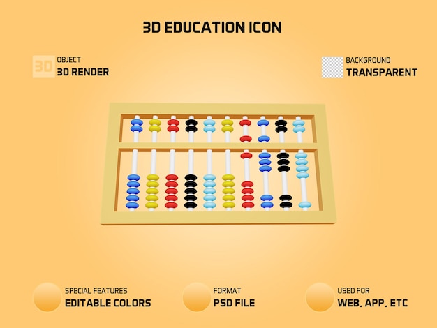 PSD Ábaco de ícone de educação 3d