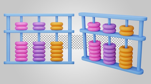 Ábaco escolar con cuentas de colores sobre fondo transparente 3d render