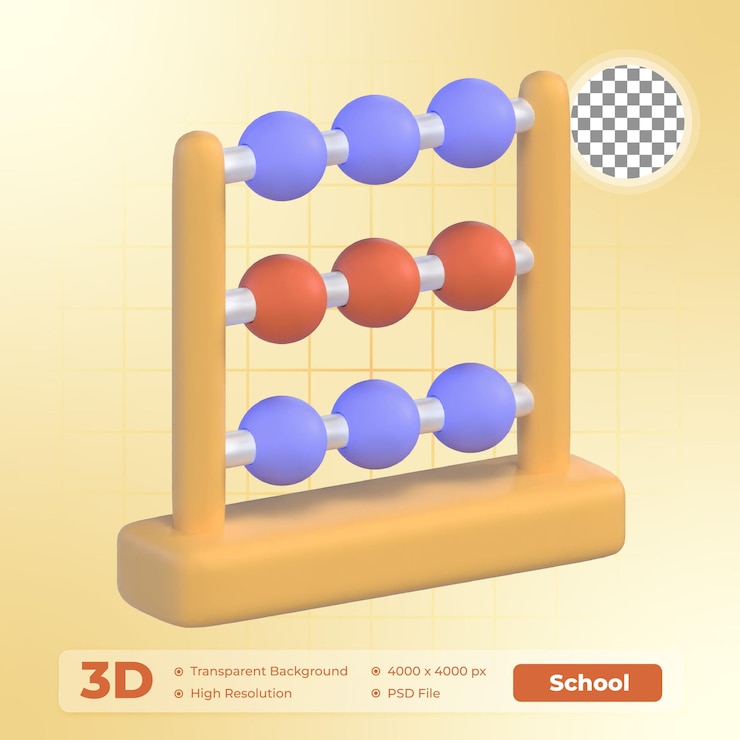 PSD abacus 3d render icon pack escolar
