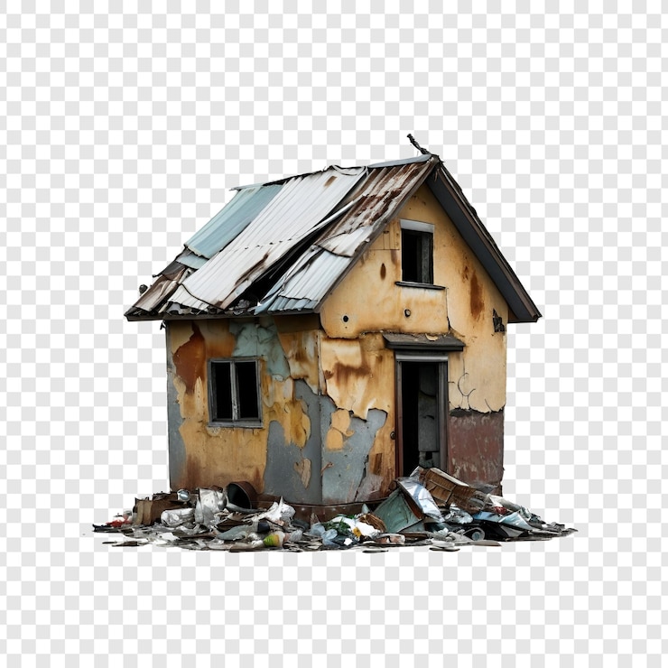 PSD abandonadas casas oxidadas abandonadas escombros descomposición pobreza basura escombros residuos ruinas descuido