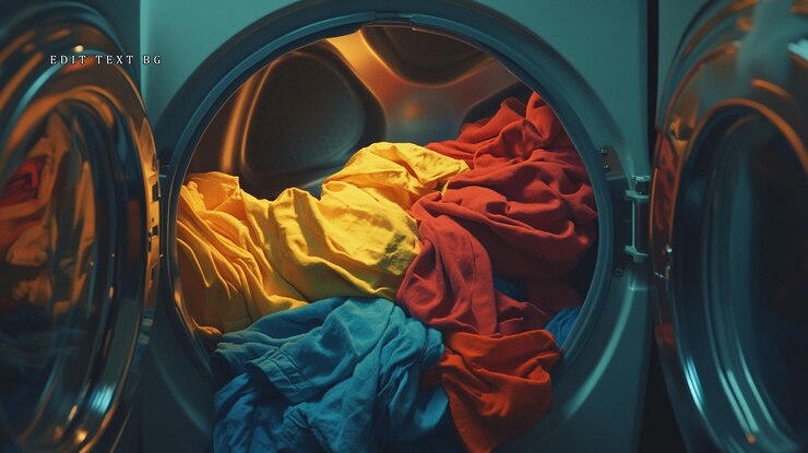PSD abbigliamento colorato all'interno di un tamburo di una lavatrice