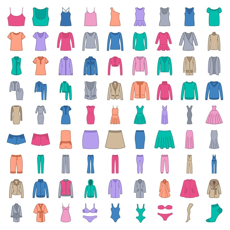 PSD abbigliamento icone colorate isolate png