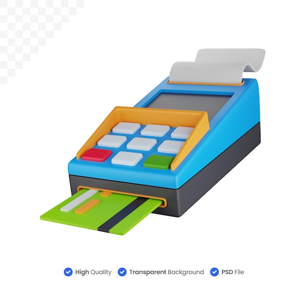 PSD abbildung des symbols 3d pos-maschine mit kreditkarte