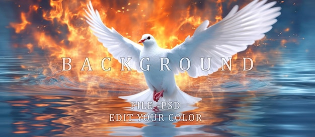 Abbildung einer weißen taube mit einem religiösen vogel-symbol im feuer-hintergrund