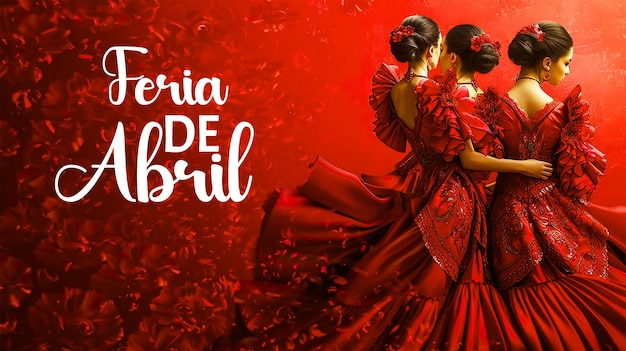 Abbildung mit dem Wort Feria de Abril mit Flamenco-Kleidern