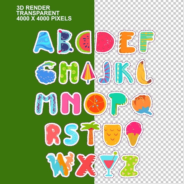 ABC Alphabets anglais dans les fruits légumes fruits légumes dessin animé d'été art mot dessin cartoon Char