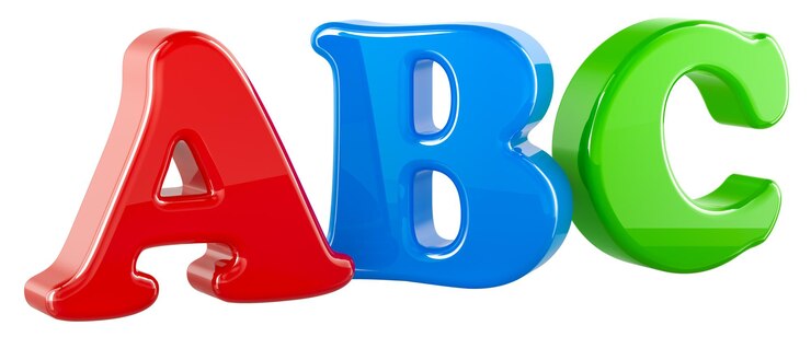 PSD abc colored letters 3d rendering isolated on transparent background