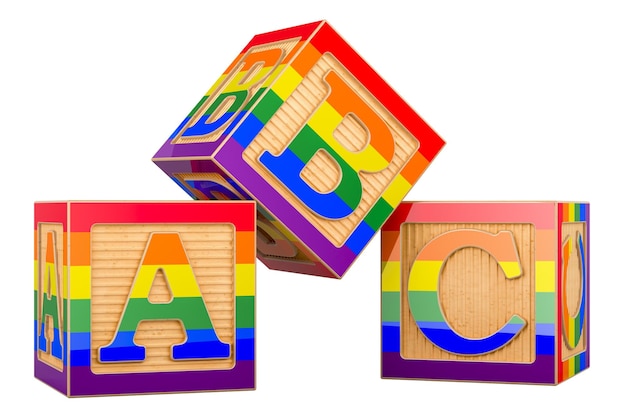 ABC cubes with rainbow colors 3D rendering isolated on transparent background