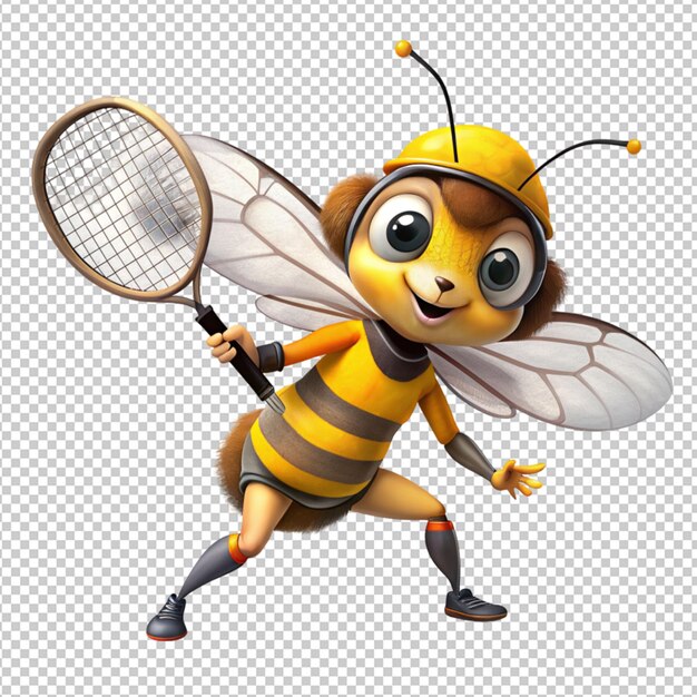 Une Abeille De Dessin Animé Tenant Des Raquettes De Tennis Sur Un Fond Transparent