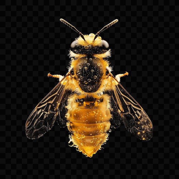 PSD une abeille jaune avec un corps jaune et le mot miel dessus