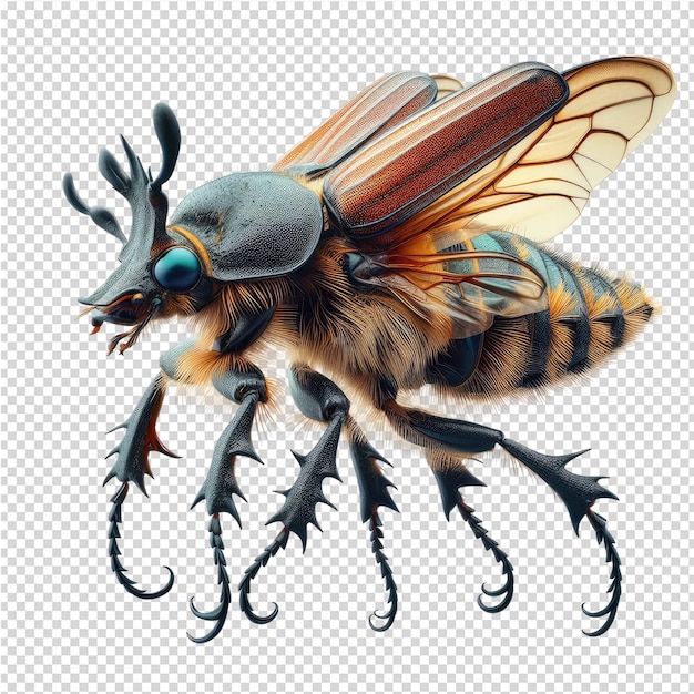 PSD une abeille avec un œil bleu et une grande abeille sur son visage