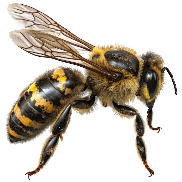 PSD une abeille rayée jaune et noire sur fond transparent generative ai