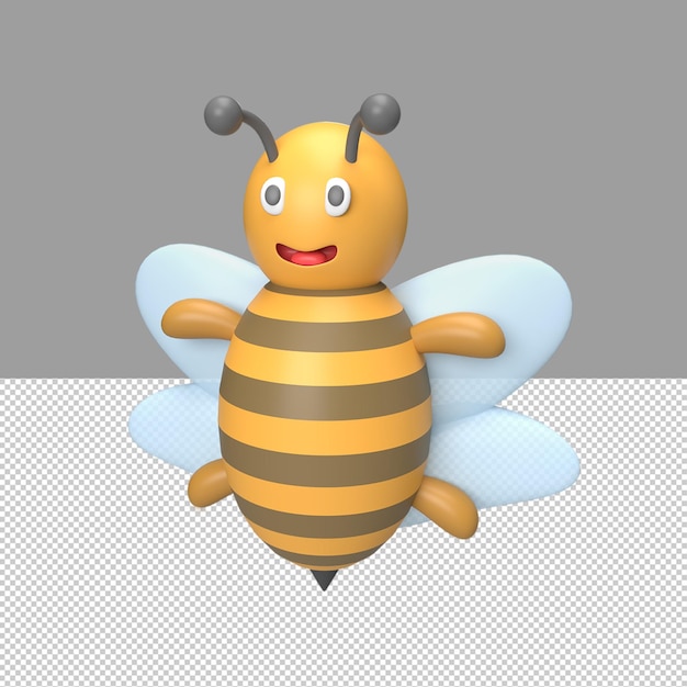 Abeja 3D con cara de sonrisa Estilo de dibujos animados Ilustración de objetos renderizados