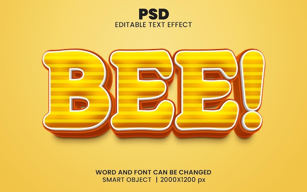 PSD abeja 3d efecto de texto editable psd premium con fondo