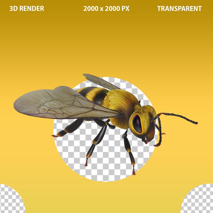 PSD una abeja 3d voladora con aspecto 3d en un fondo transparente