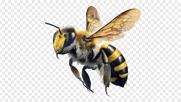 PSD una abeja con cabeza negra y alas amarillas