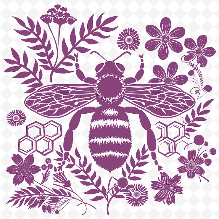 PSD una abeja con una flor púrpura y la palabra abeja en ella