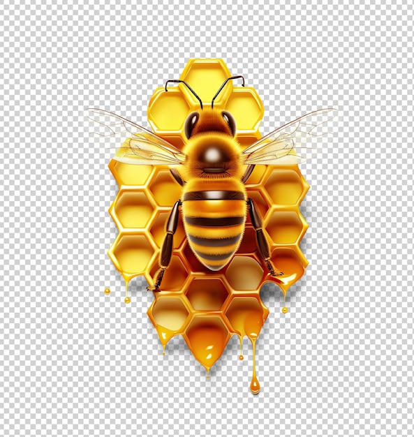 PSD abeja en panal de miel icono del logotipo 3d recortado en transparente