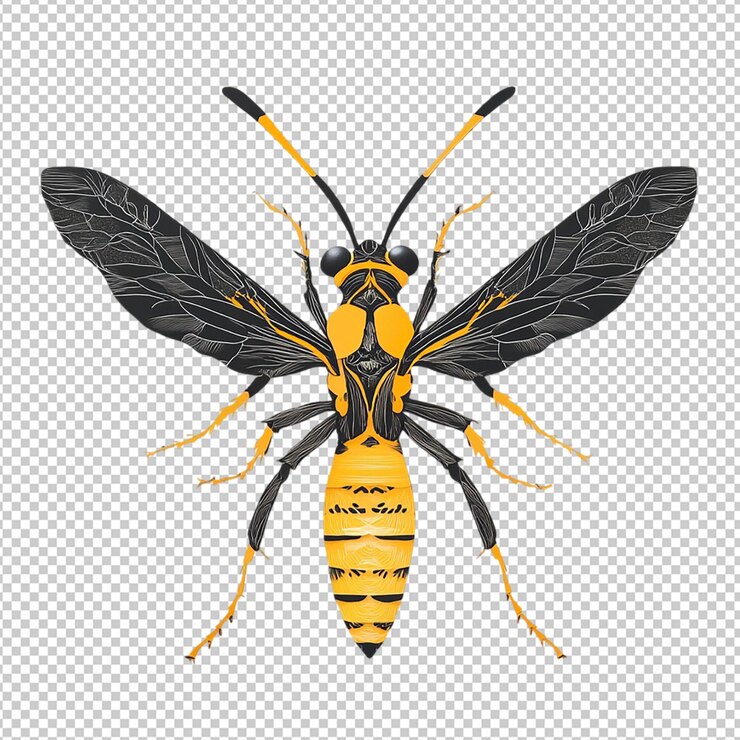 PSD una abeja de rayas amarillas y negras aislada en un fondo transparente