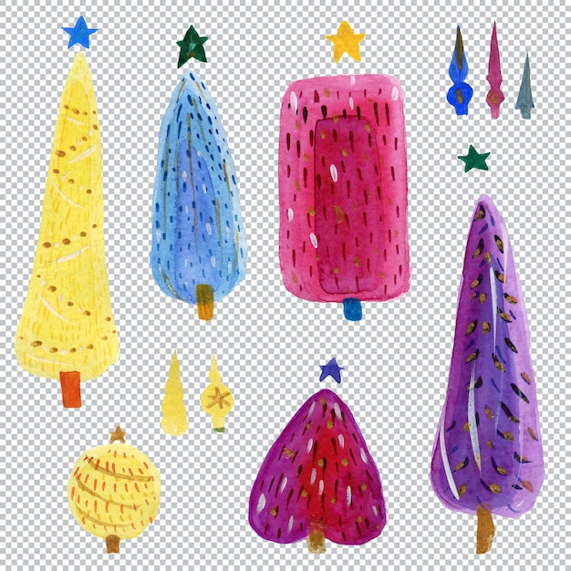 Abeto abstracto para Navidad. Acuarela elementos multicolores de diferentes formas geométricas.
