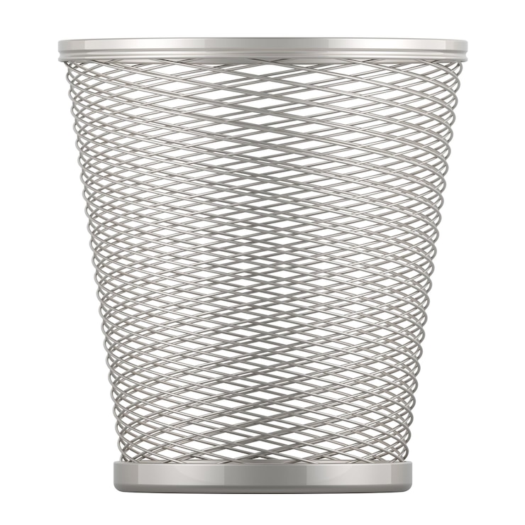 PSD abfallpapierkorb aus metallnetz 3d-rendering isoliert auf transparentem hintergrund