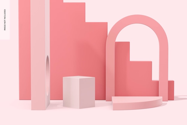 Abgestuftes rosa Podium Mockup, Seitenansicht