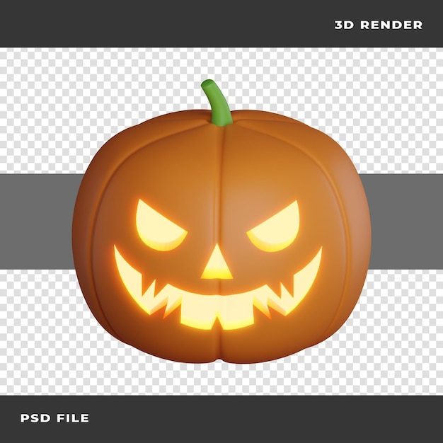 Abóbora 3d assustadora renderizada em fundo transparente
