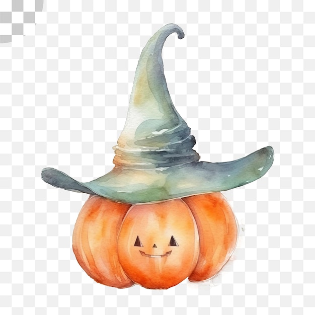 Abóbora de halloween chapéu de bruxa aquarela fundo transparente