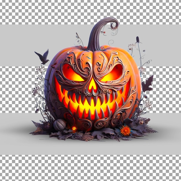 Abóbora de halloween isolada com rosto assustador em fundo transparente