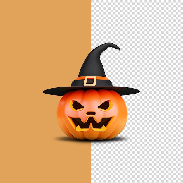 Abóbora de Halloween realista com chapéu de bruxa preta e sombras